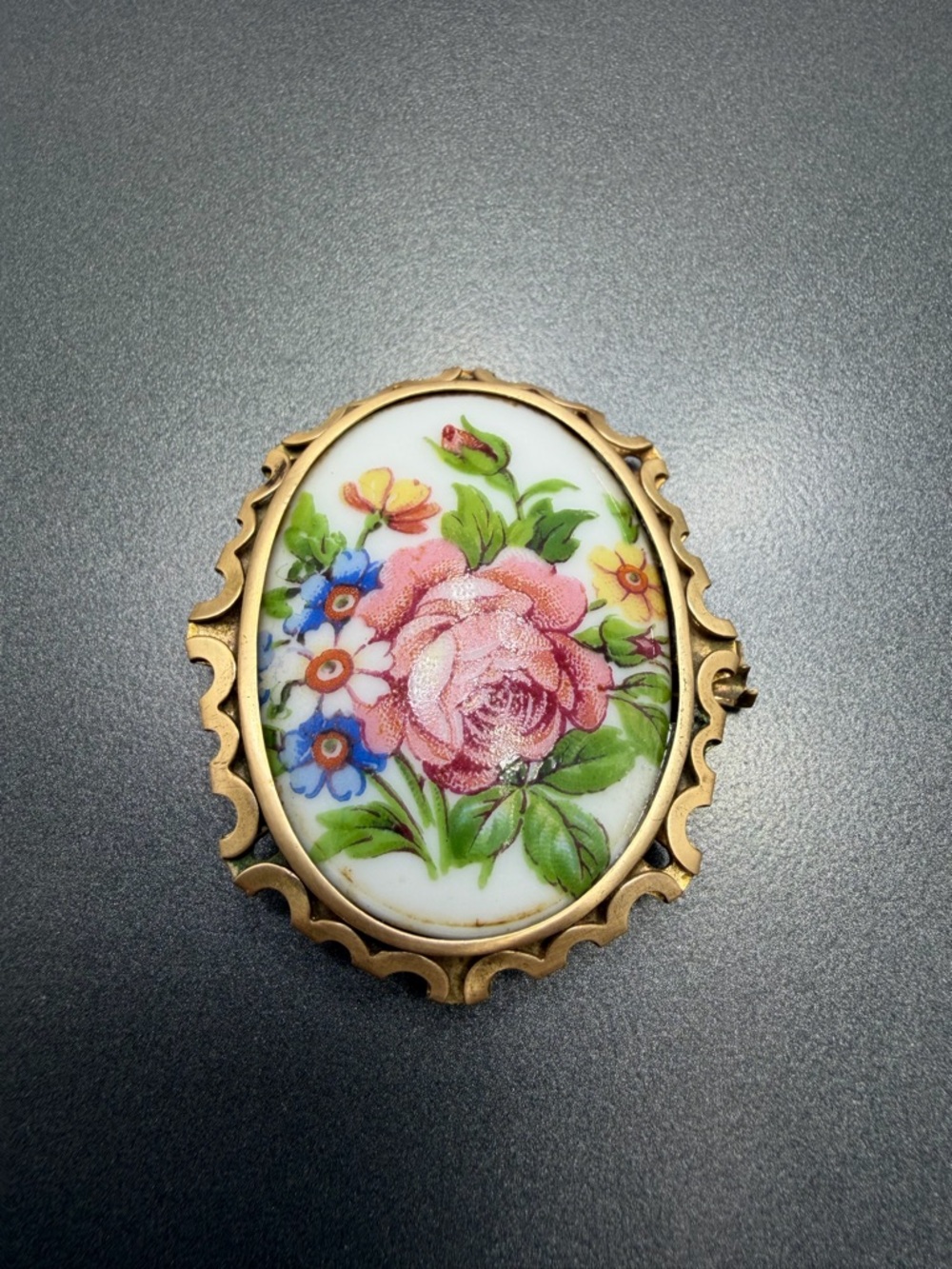 Vintage Limoges Floral Brooch Pink Rose #171FF